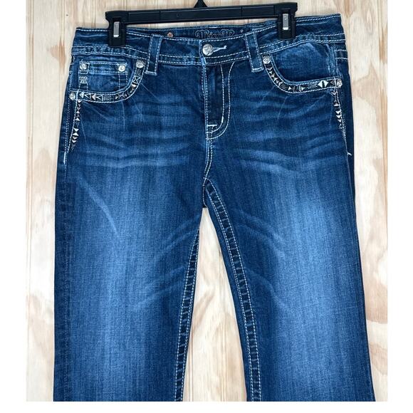 Miss Me Embellished Capri Jeans 32 Bling Studded Whiskered Crop Denim - Picture 4 of 9